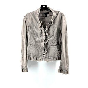INC Women's Gray Long Sleeve Full Zip Ruffled Jacket Shirt Front Pockets Size XS